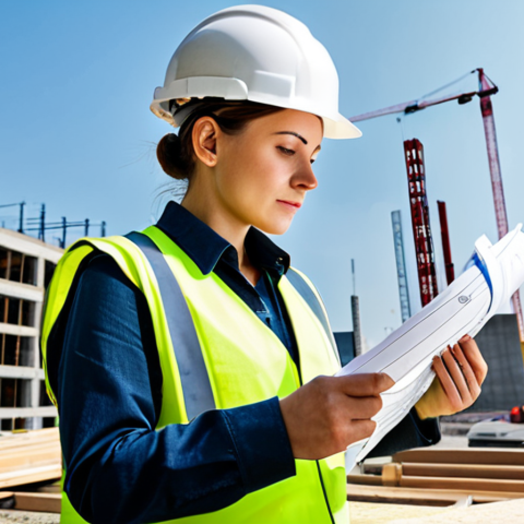 **
"A professional female architect in a stylish, modest outfit, reviewing blueprints on a construction site in Berlin, Germany. Hard hat, safety vest, fully clothed, appropriate attire, safe for work. Modern architecture in the background, natural lighting, perfect anatomy, correct proportions, well-formed hands, professional photography, high quality."
**