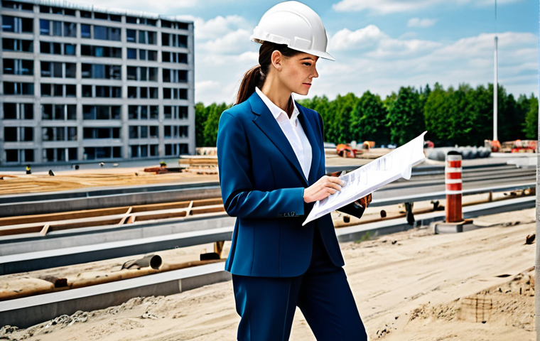 **

"A professional female architect in a stylish, yet modest pantsuit, reviewing blueprints on a construction site in Berlin, Germany. Background shows modern buildings and construction equipment. Fully clothed, appropriate attire, safe for work, perfect anatomy, natural proportions, professional photography, high quality."

**