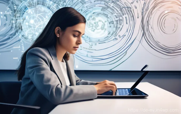 구성적 사고와 조직 내 생각 구조화 - **"A woman in her late 20s to early 30s, dressed in smart casual attire, sits at a modern, clean des...