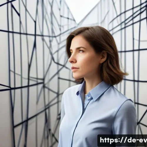 문제 해결을 위한 사고 방식 변화 - **Prompt:** A young professional, a woman with neat, shoulder-length brown hair, stands in a modern,...