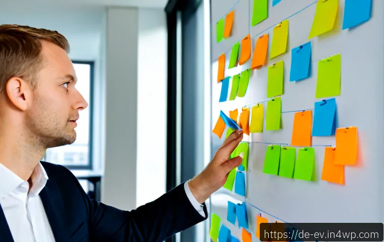 생각 구조화의 사례 연구 - Photorealistic case study scene of a German project manager in a bright modern Berlin office, calmly...